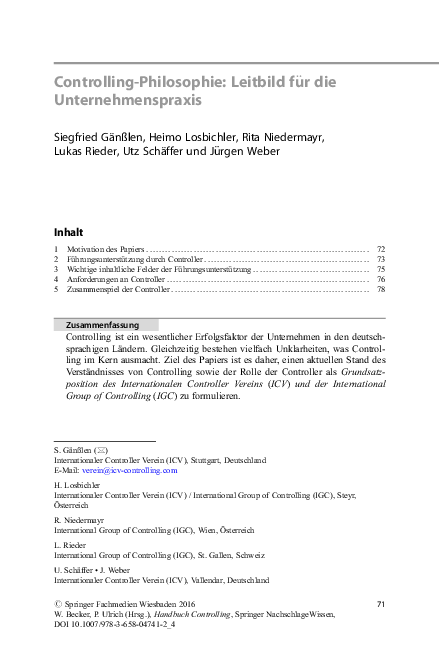 (PDF) Controlling-Philosophie: Leitbild für die Unternehmenspraxis