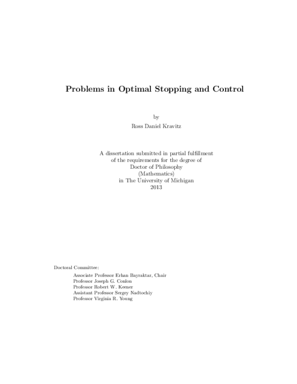(PDF) Problems in Optimal Stopping and Control