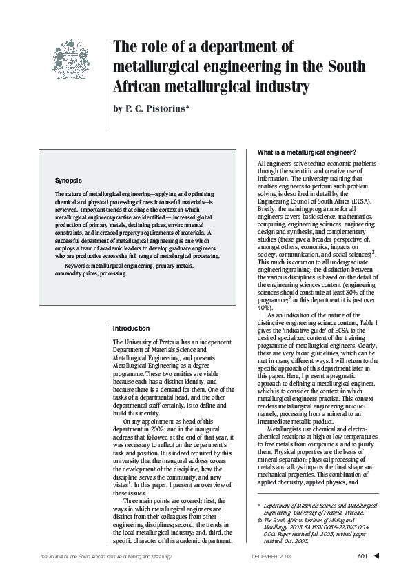 (PDF) The role of a department of metallurgical engineering in the ...