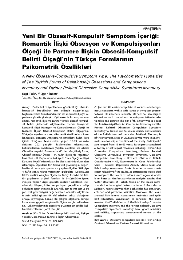 (PDF) A New Obsessive-Compulsive Symptom Type: The Psychometric ...