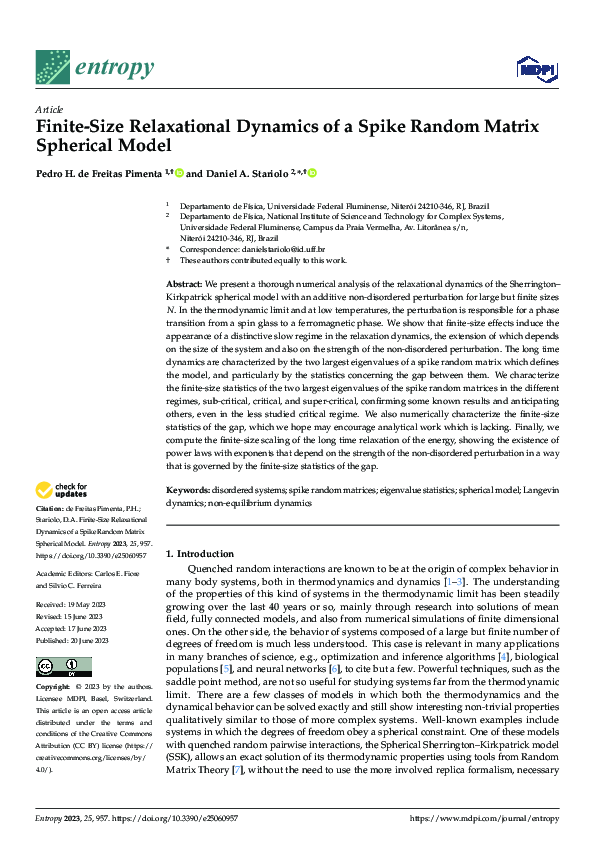 (PDF) Finite-Size Relaxational Dynamics of a Spike Random Matrix ...