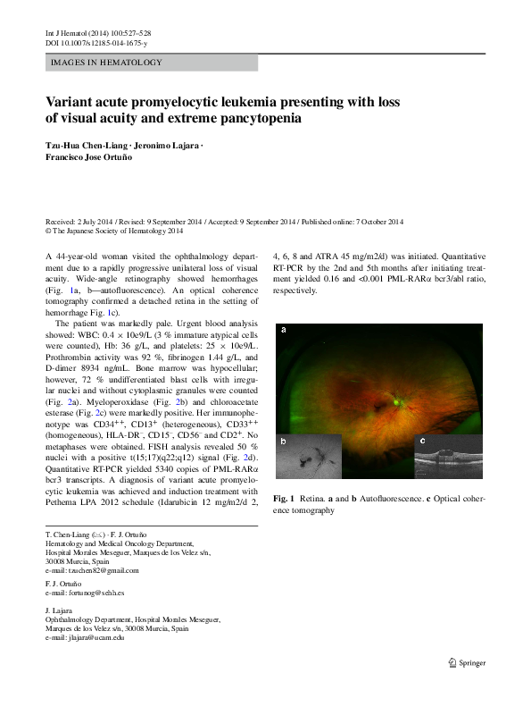 (PDF) Variant acute promyelocytic leukemia presenting with loss of ...