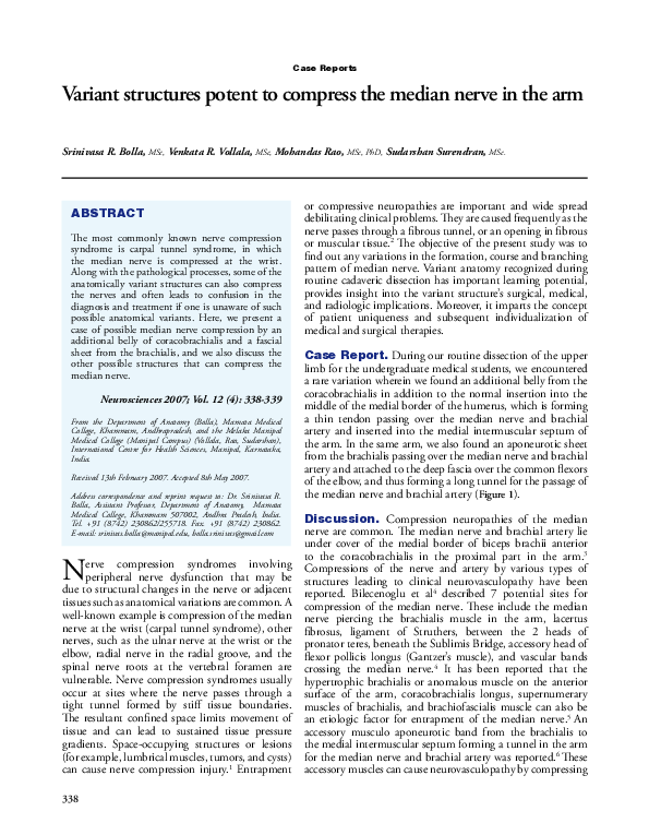 (PDF) Variant structures potent to compress the median nerve in the arm
