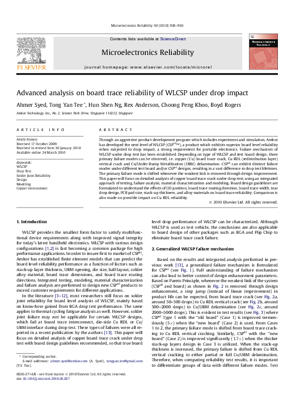 (PDF) Advanced analysis on board trace reliability of WLCSP under drop ...