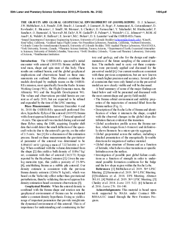 (PDF) The Gravity and Global Geophysical Environment of (101955) Bennu