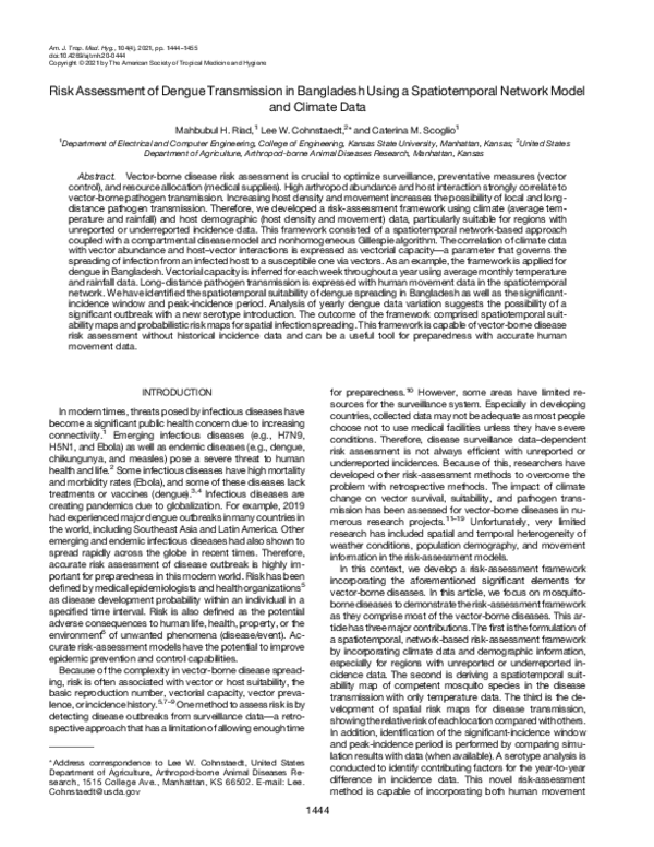 (PDF) Risk Assessment of Dengue Transmission in Bangladesh Using a ...