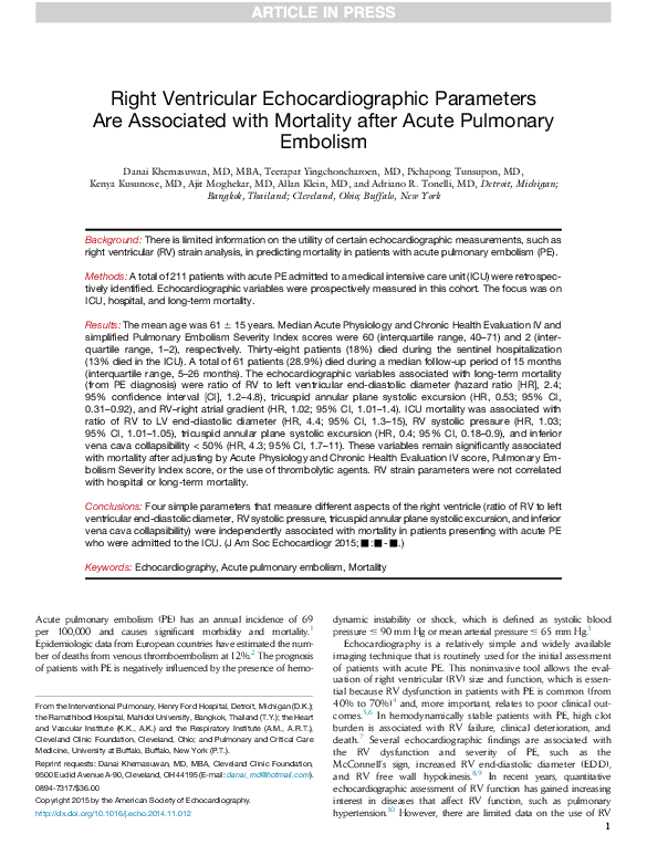 (PDF) Right ventricular echocardiographic parameters in patients with ...
