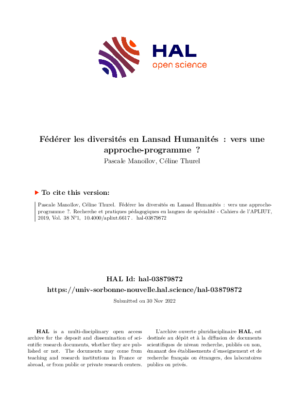Federating Diversities in Lansad Humanities: Towards a Programme-Approach?
