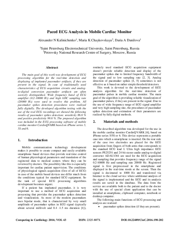 (PDF) Paced ECG Analysis in Mobile Cardiac Monitor