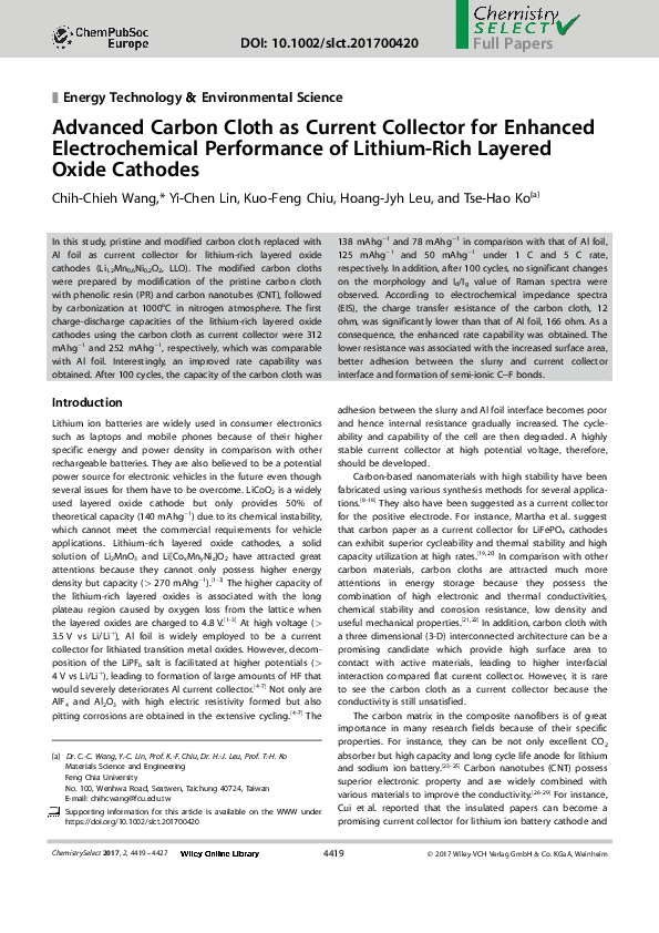 (PDF) Advanced Carbon Cloth as Current Collector for Enhanced ...