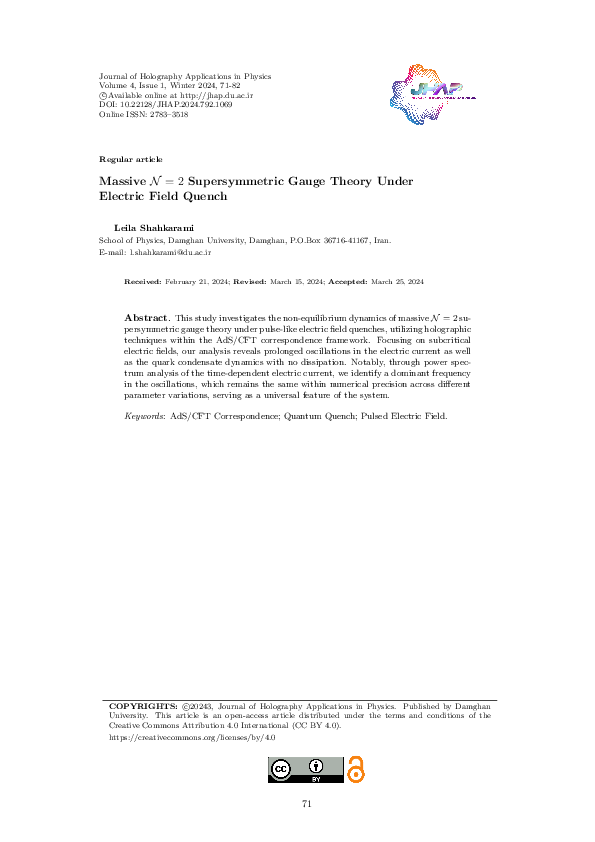 (PDF) Massive N = 2 Supersymmetric Gauge Theory Under Electric Field Quench
