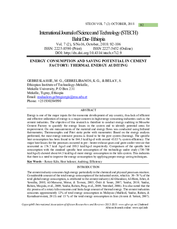 (PDF) Energy consumption and saving potential in cement factory ...