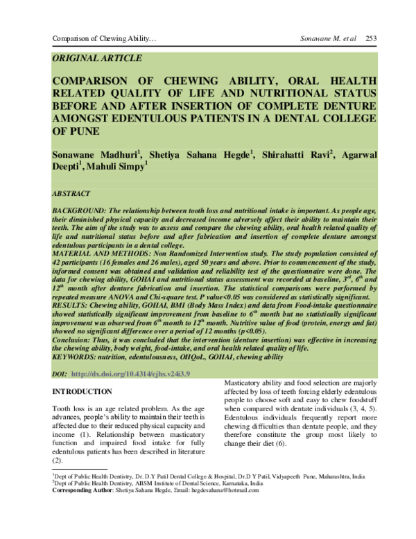 (PDF) Comparison of chewing ability, oral health-related quality of ...