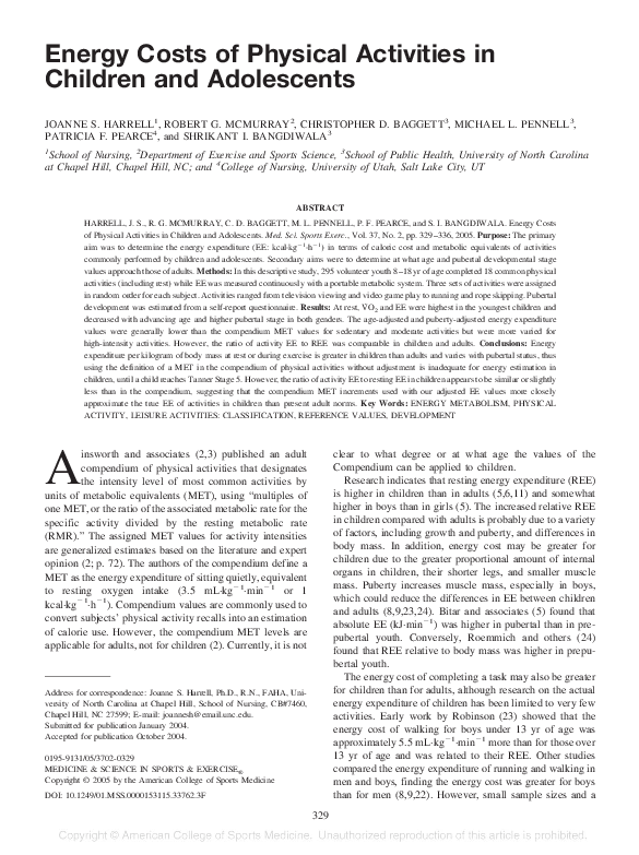 (PDF) Energy Costs of Physical Activities in Children and Adolescents