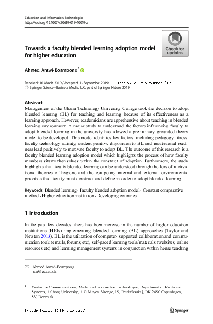 (PDF) Towards a faculty blended learning adoption model for higher ...