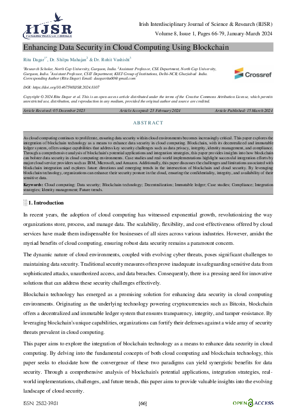 (PDF) Enhancing Data Security in Cloud Computing Using Blockchain