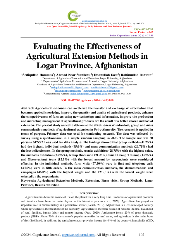 (PDF) Evaluating the Effectiveness of Agricultural Extension Methods in ...