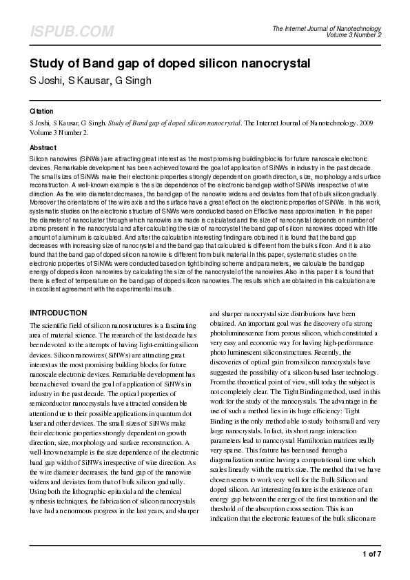 (PDF) Study of Band gap of doped silicon nanocrystal
