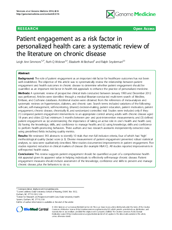 (PDF) Patient engagement as a risk factor in personalized health care ...