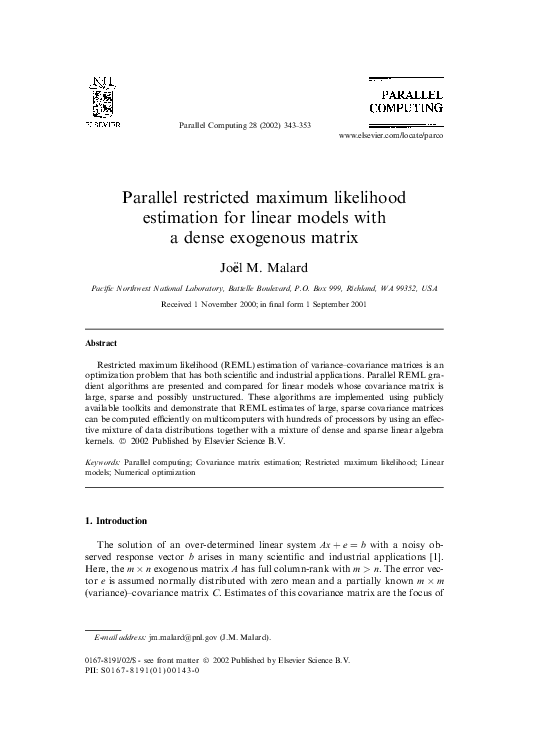  pdf parallel reml estimation for large sparse linear models