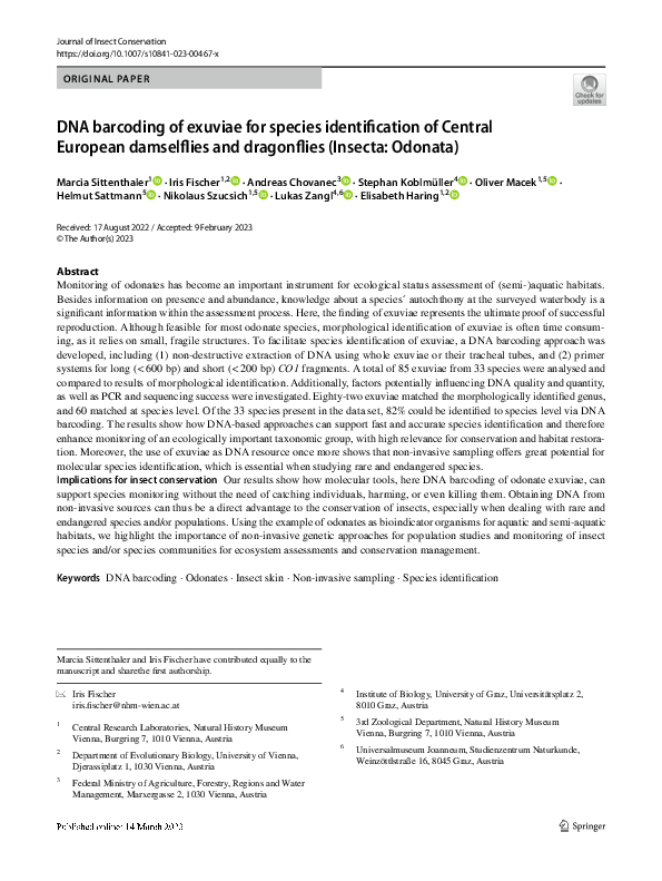 (PDF) DNA barcoding of exuviae for species identification of Central ...