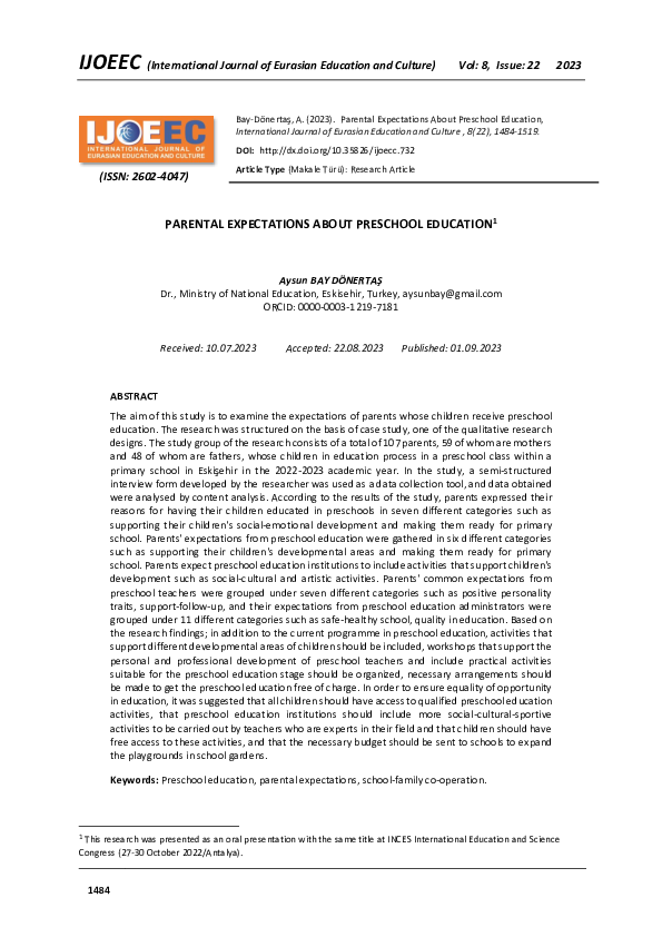 (PDF) Parental Expectations About Preschool Education
