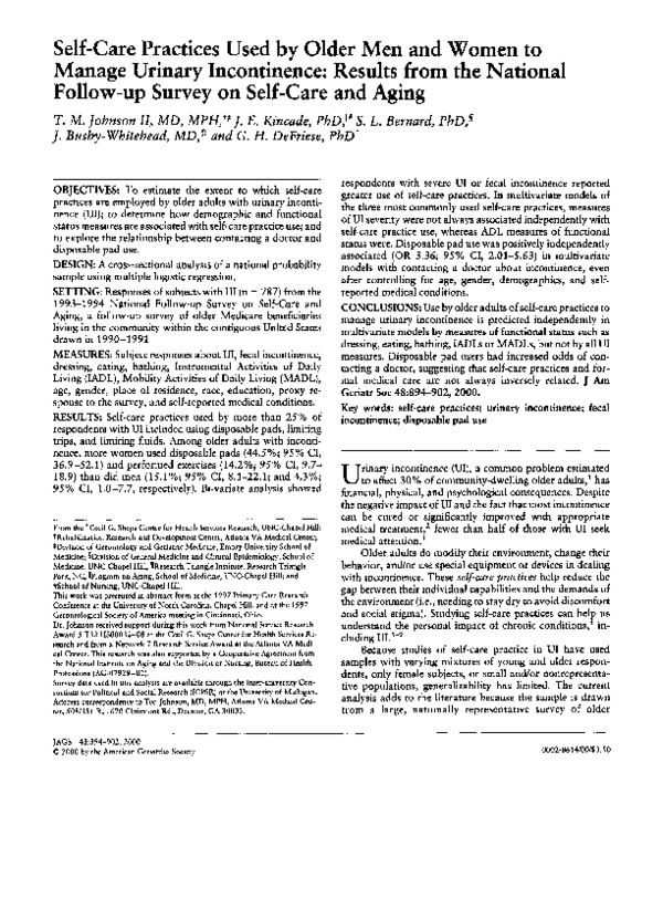 (PDF) Self‐Care Practices Used by Older Men and Women to Manage Urinary ...