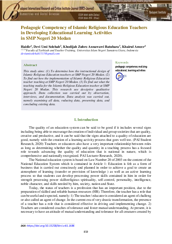 (PDF) Pedagogic Competency of Islamic Religious Education Teachers in ...