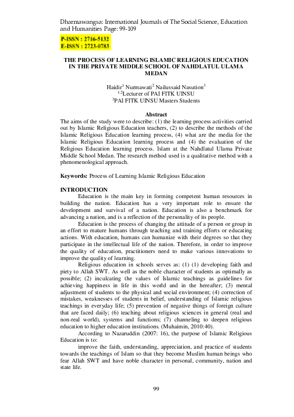 (PDF) The Process of Learning Islamic Religious Education in the ...