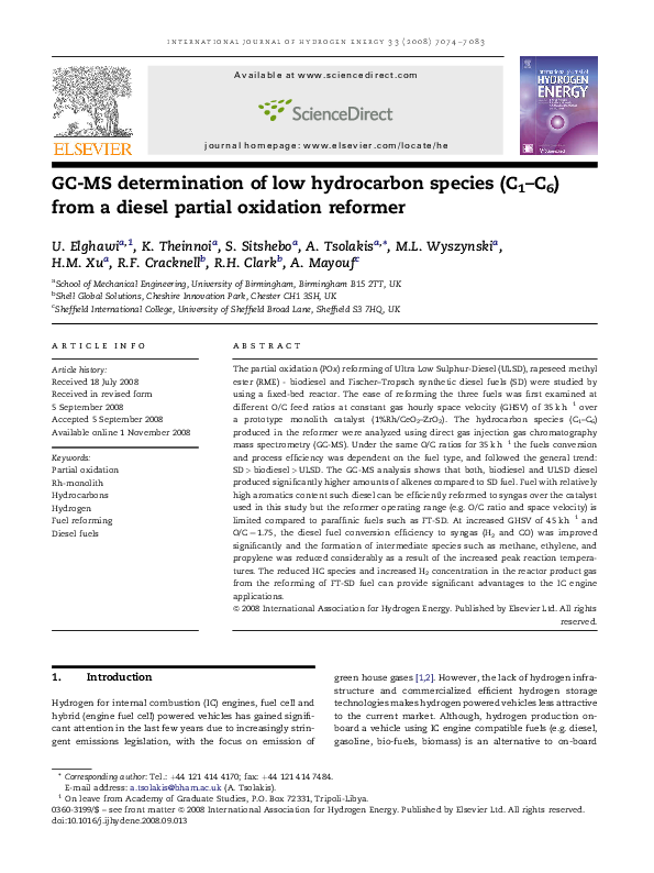 (PDF) GC-MS determination of low hydrocarbon species (C1–C6) from a ...