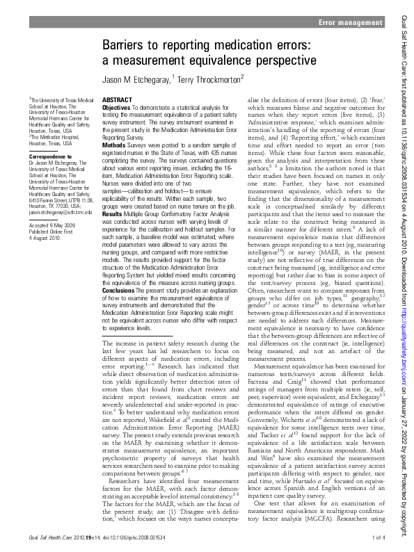 (PDF) Barriers to reporting medication errors: a measurement ...