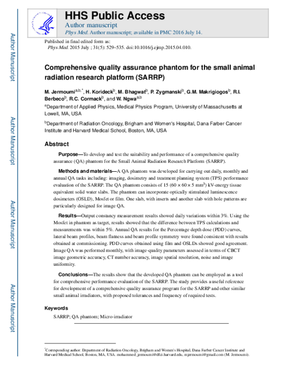 (PDF) Comprehensive quality assurance phantom for the small animal ...