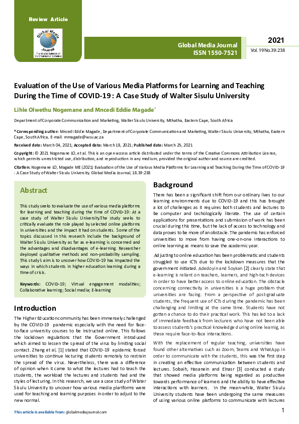 (PDF) Evaluation of the Use of Various Media Platforms for Learning and ...