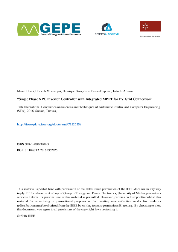 (PDF) Single phase NPC inverter controller with integrated MPPT for PV ...