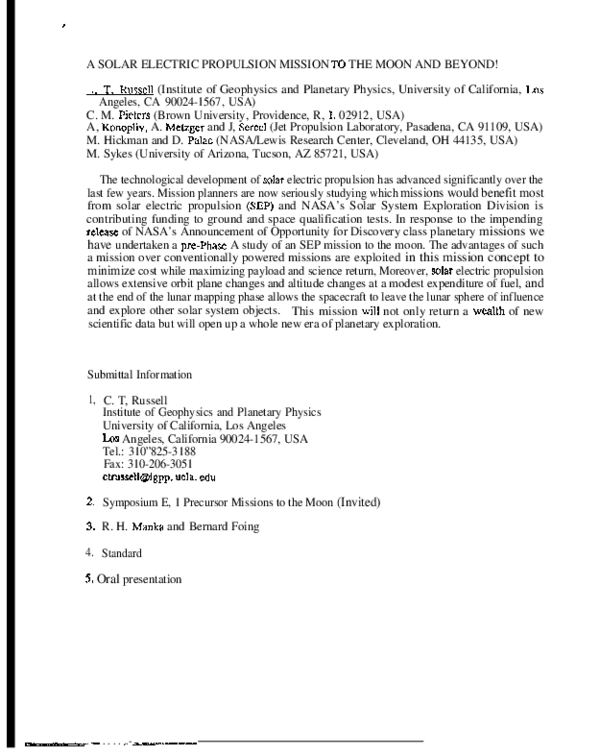 (PDF) abstract) A Solar Electric Propulsion Mission to the Moon and Beyond