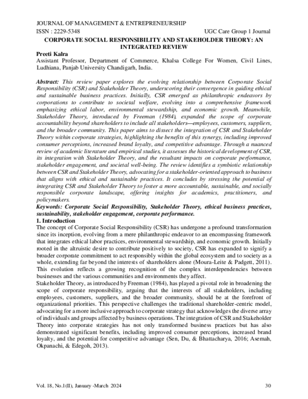 (PDF) CORPORATE SOCIAL RESPONSIBILITY AND STAKEHOLDER THEORY: AN ...