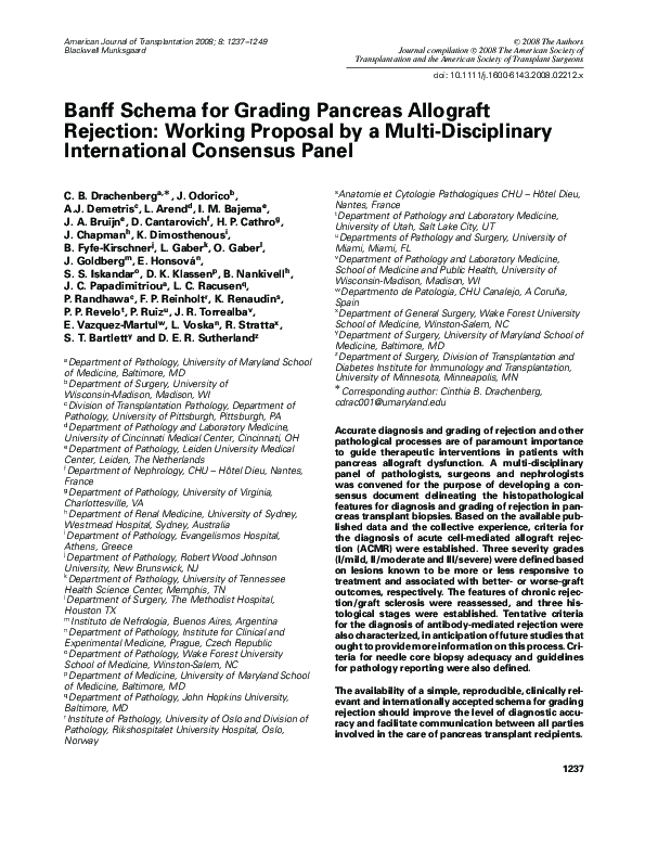(PDF) Banff Schema for Grading Pancreas Allograft Rejection: Working ...