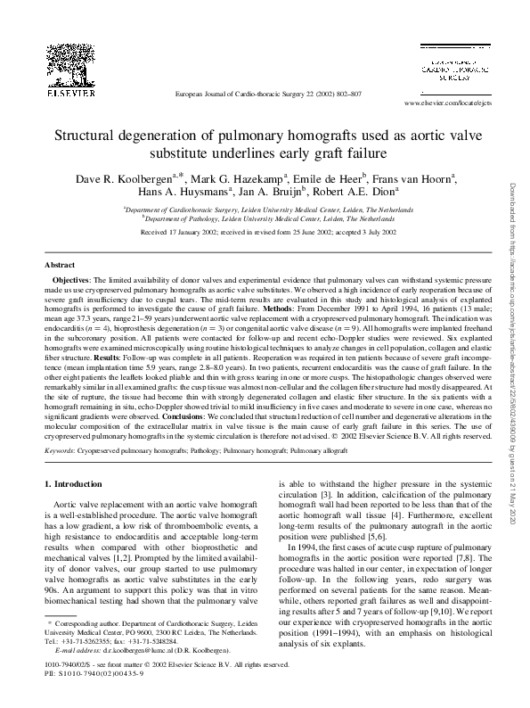 (PDF) Structural degeneration of pulmonary homografts used as aortic ...