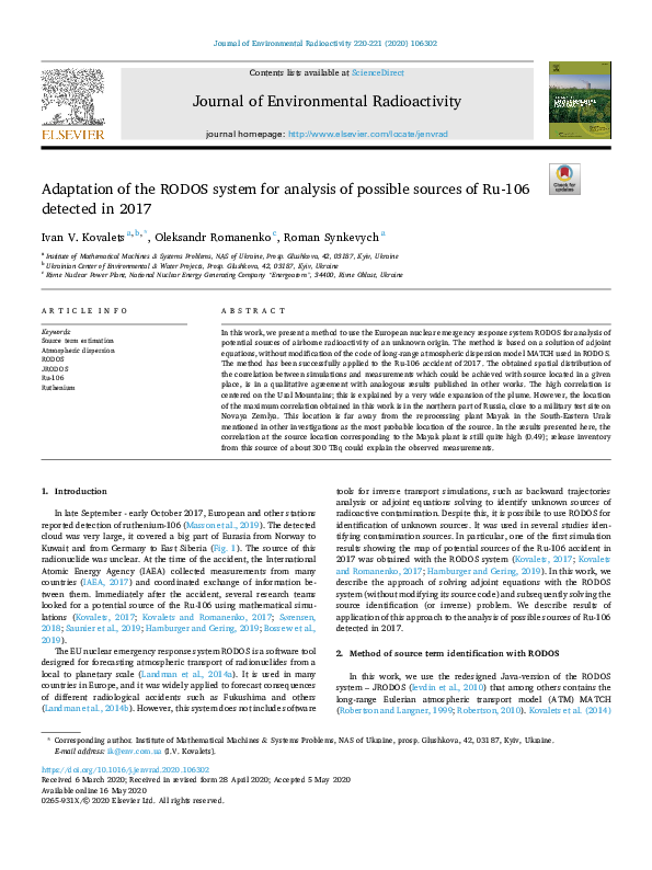 (PDF) Adaptation of the RODOS system for analysis of possible sources ...