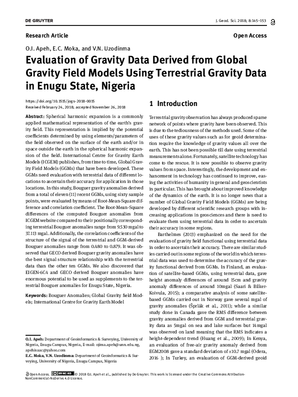 (PDF) Evaluation of Gravity Data Derived from Global Gravity Field ...