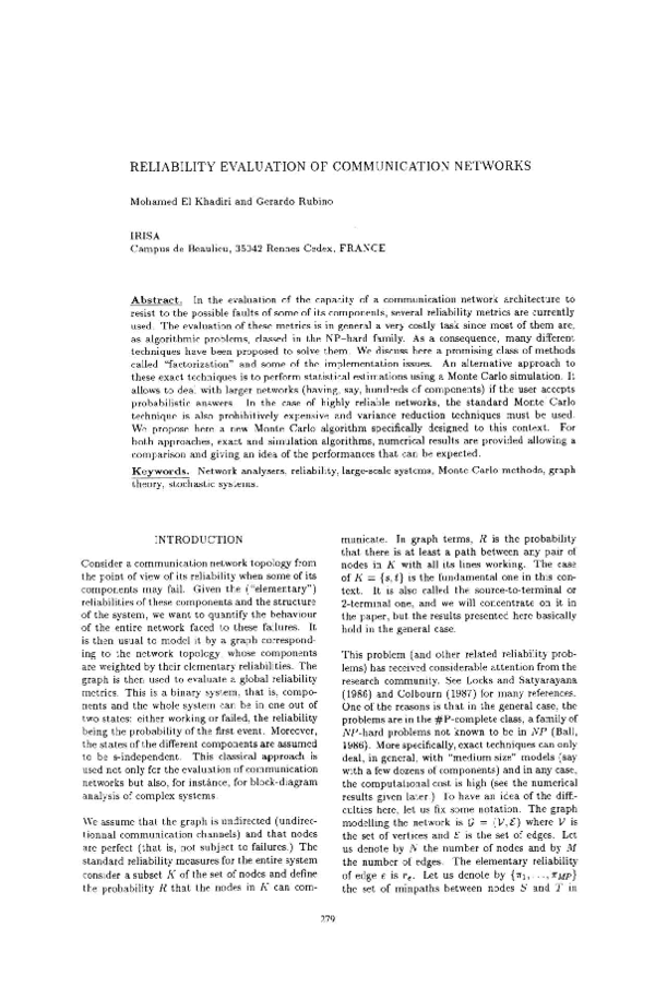 (PDF) Reliability Evaluation of Communication Networks