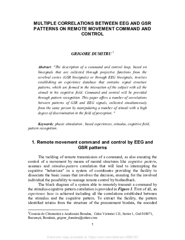 (PDF) Multiple Correlations between EEG and GSR Patterns on Remote ...