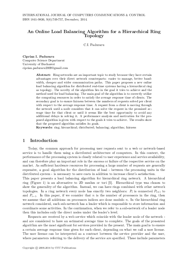 (PDF) An Online Load Balancing Algorithm for a Hierarchical Ring Topology