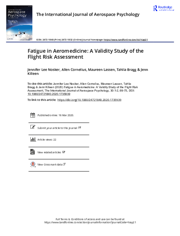 (PDF) Fatigue in Aeromedicine: A Validity Study of the Flight Risk ...