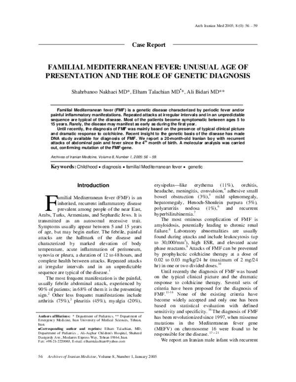(PDF) Familial Mediterranean Fever: Unusual Age of Presentation and the ...