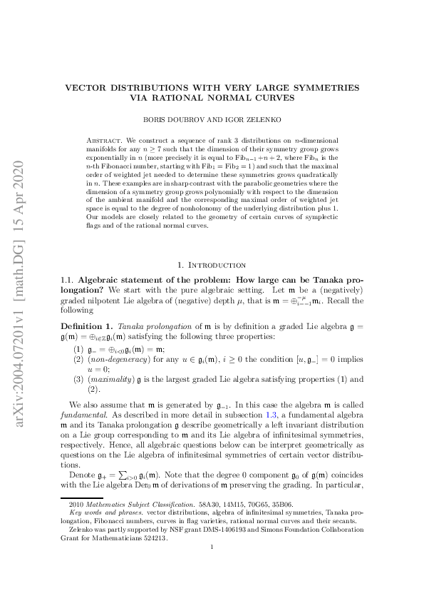 (PDF) Vector distributions with very large symmetries via rational ...