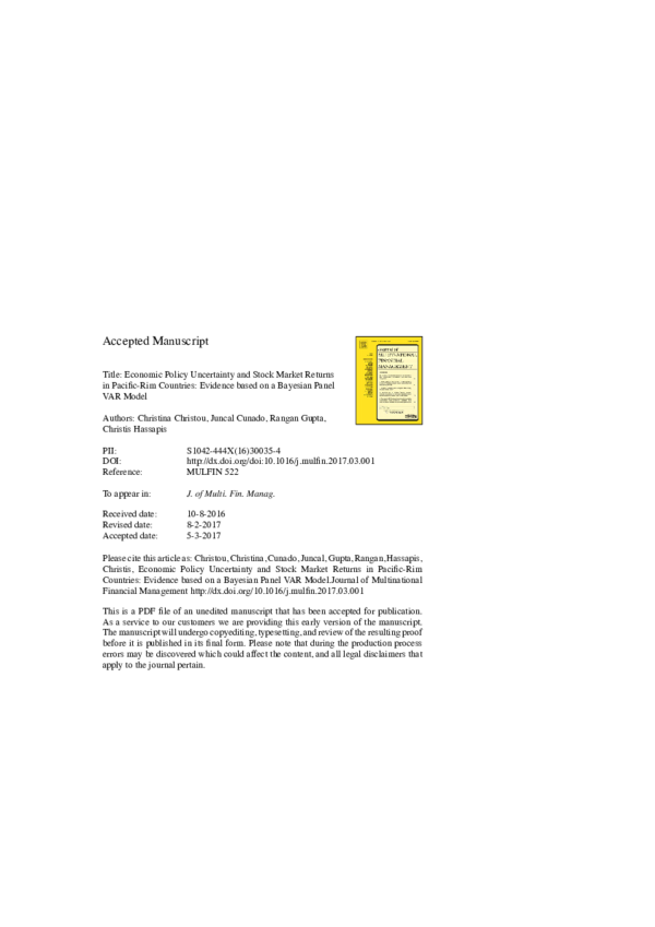 (PDF) Economic Policy Uncertainty and Stock Market Returns in Pacific ...