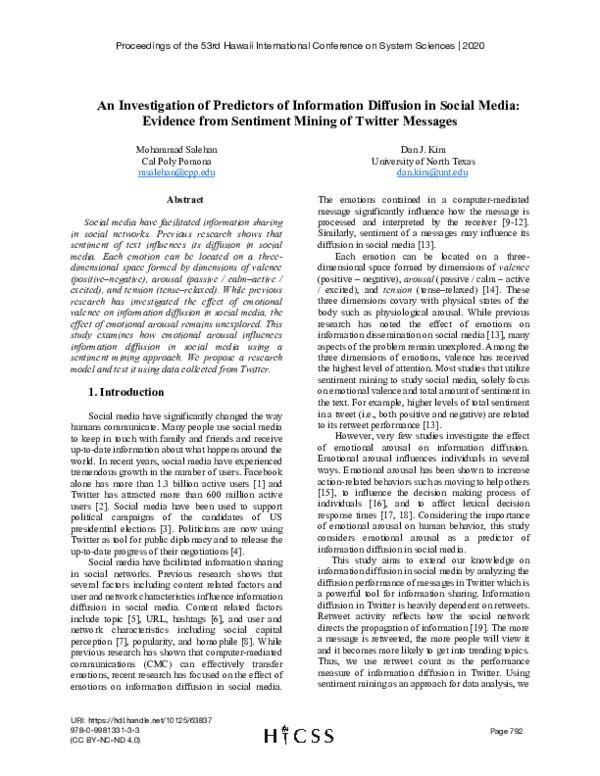 (PDF) An Investigation of Predictors of Information Diffusion in Social ...
