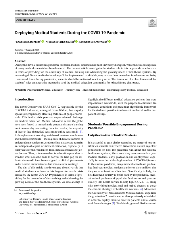 (PDF) Deploying Medical Students During the COVID-19 Pandemic