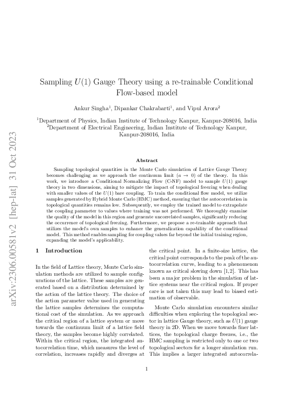 (PDF) Sampling U(1) gauge theory using a re-trainable conditional flow ...